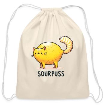 Funny Cat Sourpuss - Cotton Drawstring Bag - natural - Front