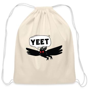 Mothman Says 'Yeet' Funny Cute Cryptid - Cotton Drawstring Bag - natural - Front