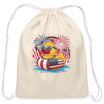 Patriotic Rubber Ducky with American Flag for a - Cotton Drawstring Bag - natural - Front