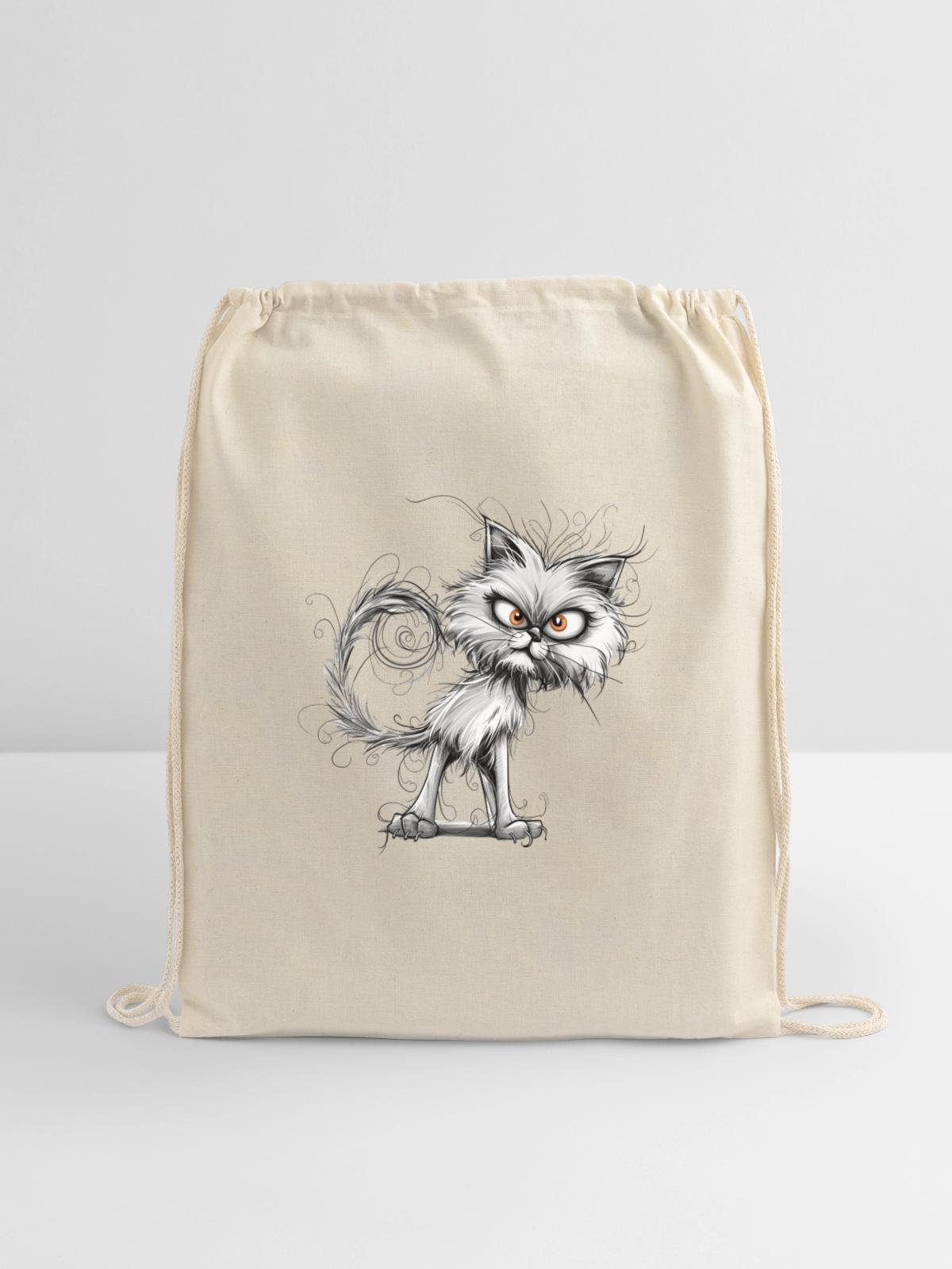 Funny Cat - Cotton Drawstring Bag - natural - Front