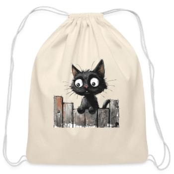 Funny Cat - Cotton Drawstring Bag - natural - Front