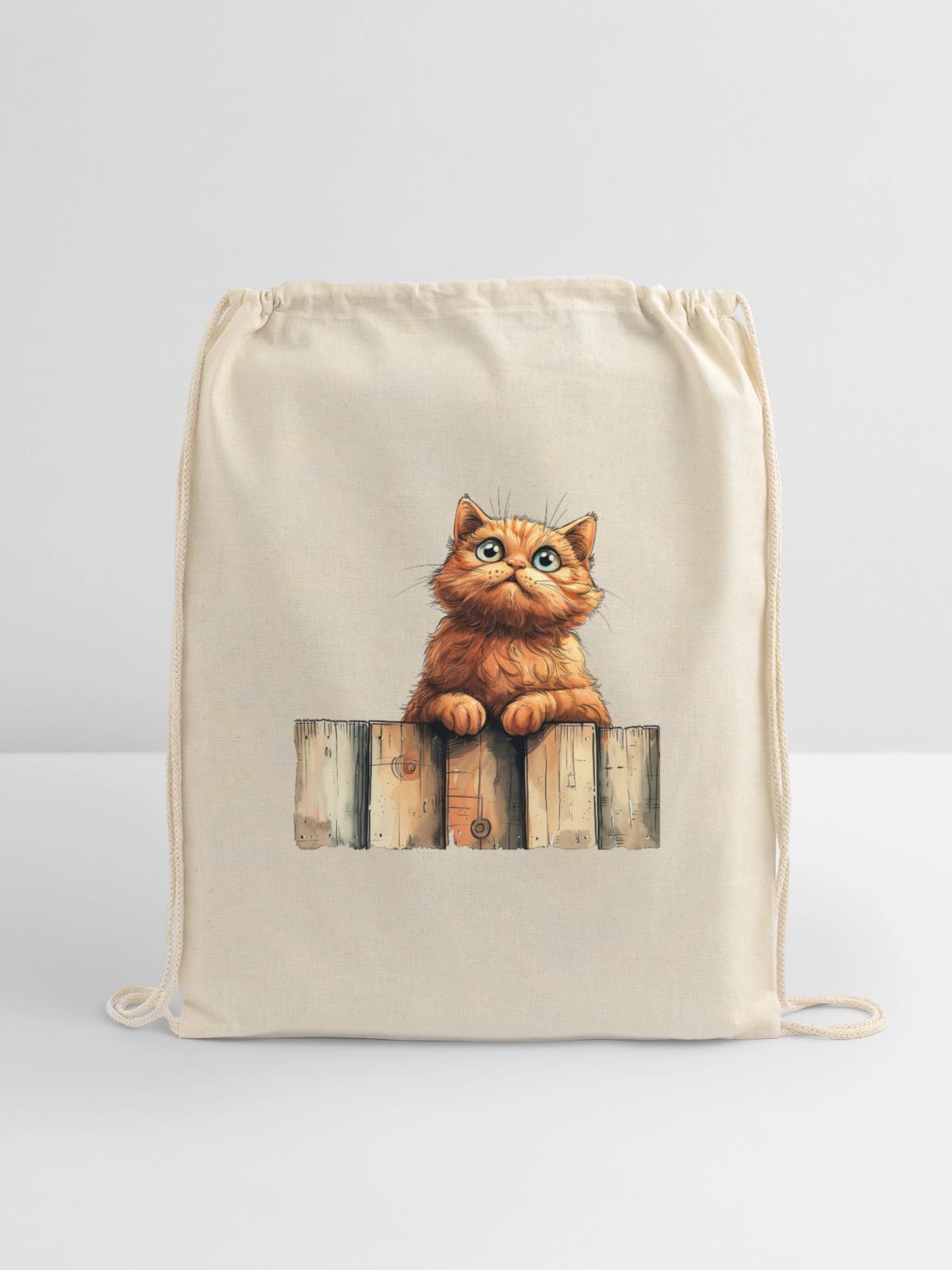 Funny Cat - Cotton Drawstring Bag - natural - Front