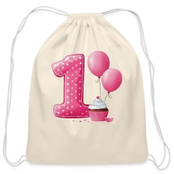 1st Birthday Cupcake Pink - Cotton Drawstring Bag - natural - Front