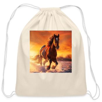 Horse - Cotton Drawstring Bag - natural - Front