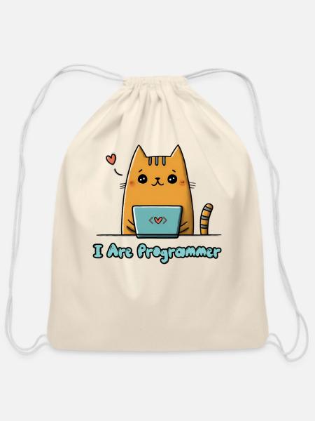 Programmer Cat Beep Boob Coding - Cotton Drawstring Bag - natural