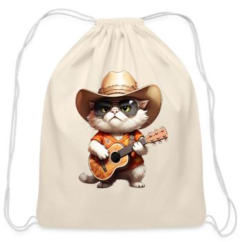 Orange Cowboy Cat with Guitar Tee - Cotton Drawstring Bag - natural - Front