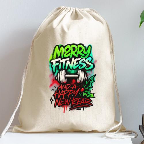 Merry Fitness Christmas Gym Humor - Cotton Drawstring Bag