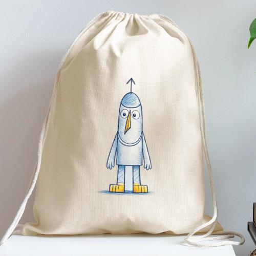 Funny Doodle Bird Character - Cotton Drawstring Bag