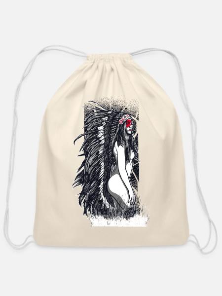 Indian Girl Nude Illustration - Cotton Drawstring Bag - natural