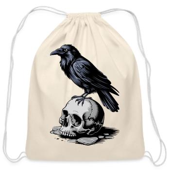 Raven on Skull - Cotton Drawstring Bag - natural - Front