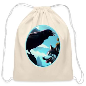Wolf And Raven - Cotton Drawstring Bag - natural - Front