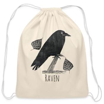 Raven Vintage Style Cool Gothic Raven Illustration - Cotton Drawstring Bag - natural - Front