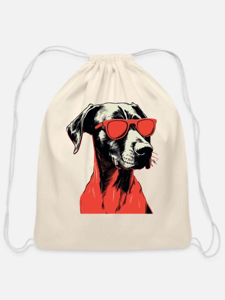 Great Dane Red Sunglasses T-Shirt - Cotton Drawstring Bag - natural
