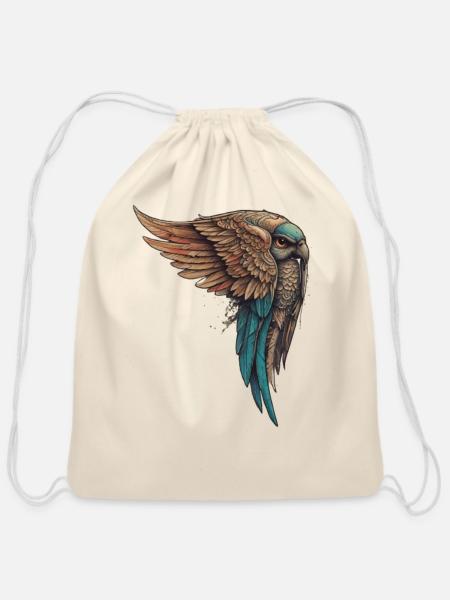 A_drawing_from_a_wing_tattoo_art_fine_line - Cotton Drawstring Bag - natural