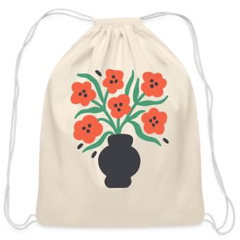 Red Flower - Cotton Drawstring Bag - natural - Front