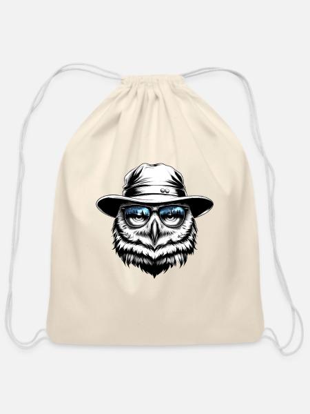 Owl Bucket Hat - Cotton Drawstring Bag - natural