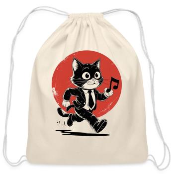 Whimsical Black White Cat Conducto - Cotton Drawstring Bag - natural - Front