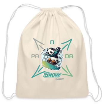 Panda Snow Junkie Snowboarder - Cotton Drawstring Bag - natural - Front