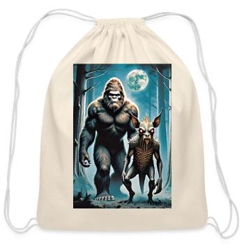 Bigfoot and chupacabra forest walkers full moon  - Cotton Drawstring Bag - natural - Front