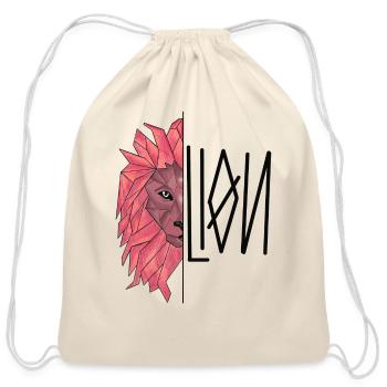 Pink Low Poly Geometric Lion - Cotton Drawstring Bag - natural - Front