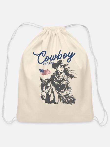 Cowboy - Cotton Drawstring Bag - natural