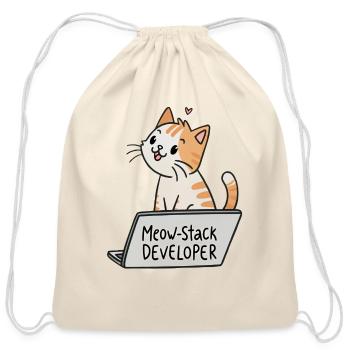 Meow Stack Developer - Cotton Drawstring Bag - natural - Front