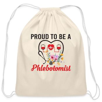 Proud To Be A Phlebotomist Funny Stethoscope - Cotton Drawstring Bag - natural - Front
