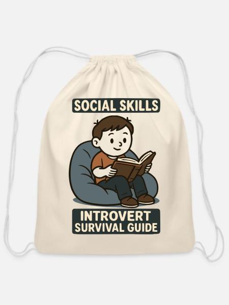 Introvert Survival Guide Tee - Cotton Drawstring Bag - natural