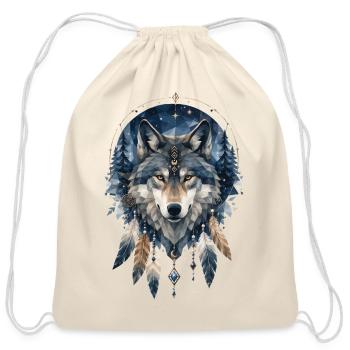 Mystical Low-Poly Wolf Design - Cotton Drawstring Bag - natural - Front
