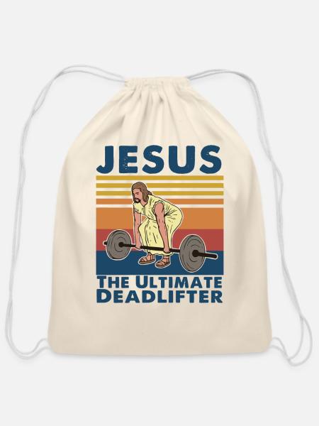 Jesus The Ultimate Deadlifter - Cotton Drawstring Bag - natural