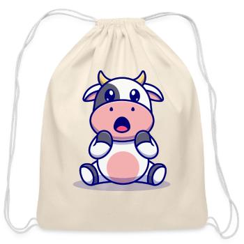 Cute Cow Surprised Cartoon - Cotton Drawstring Bag - natural - Front