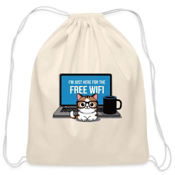 cat computer - Cotton Drawstring Bag - natural - Front