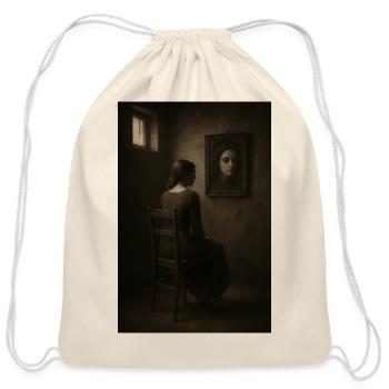 Gothic Mirror Portrait – Sepia Melancholy Art - Cotton Drawstring Bag - natural - Front
