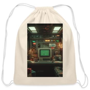 Retro Computer Console Christmas Glow - Cotton Drawstring Bag - natural - Front