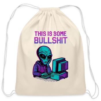Neon Alien at Retro Computer - Cotton Drawstring Bag - natural - Front