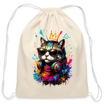 Vivid Cat Crown DJ Neon Splash - Cotton Drawstring Bag - natural - Front