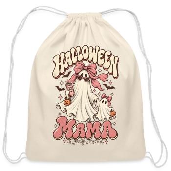 Retro Coquette Halloween Mama Ghost with Pink Glam - Cotton Drawstring Bag - natural - Front