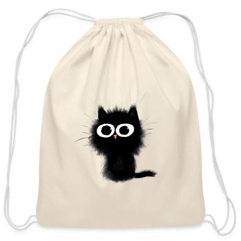 Surprised black cat - Cotton Drawstring Bag - natural - Front