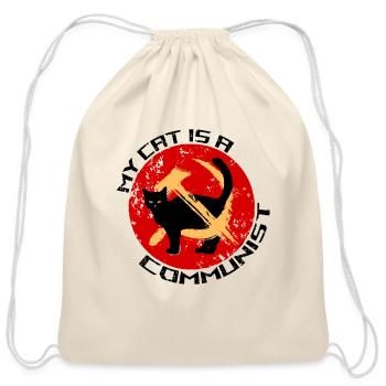 My Cat is a COMMUNIST Funny Cat - Cotton Drawstring Bag - natural - Front