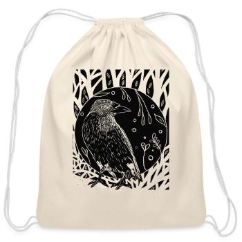 Black and White Raven - Cotton Drawstring Bag - natural - Front
