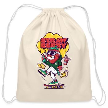 Strawberry skater - Cotton Drawstring Bag - natural - Front