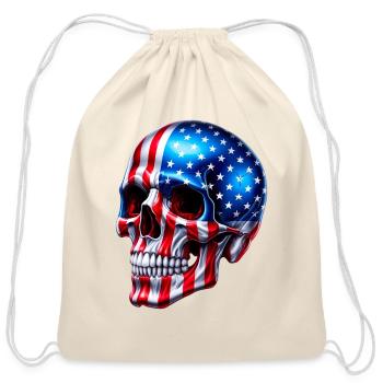 American Flag Skull - Cotton Drawstring Bag - natural - Front