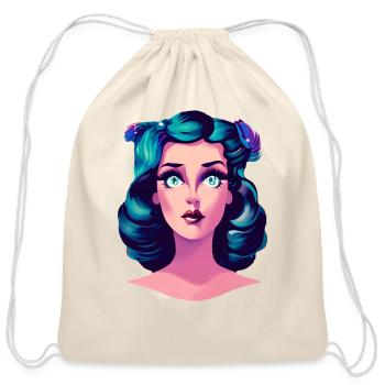 1940's style beautiful surprised woman - Cotton Drawstring Bag - natural - Front