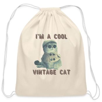 Vintage Cool Cat - Retro Funny Cat - Cotton Drawstring Bag - natural - Front
