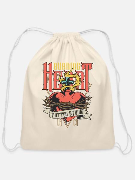 Burning Heart Tattoo Studio - Cotton Drawstring Bag - natural