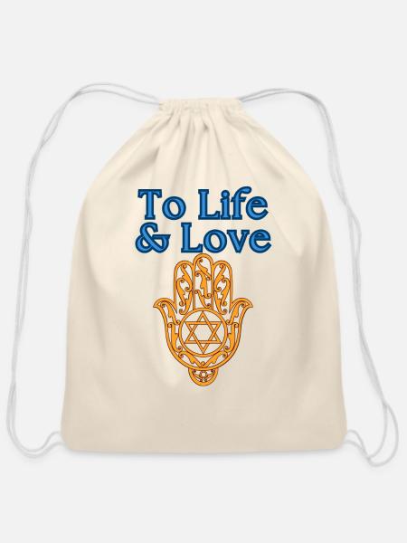 To life & love Hamsa - Cotton Drawstring Bag - natural