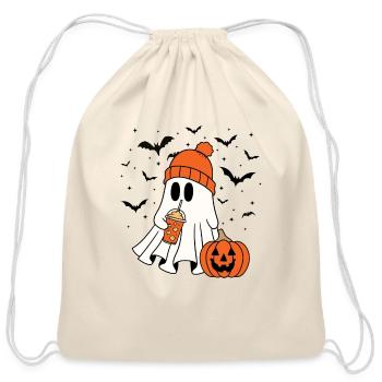 Cute Ghost, Cute Spooky Coffee - Cotton Drawstring Bag - natural - Front