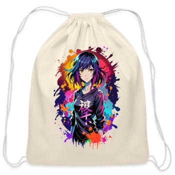 Neon Splash Anime Portrait - Cotton Drawstring Bag - natural - Front