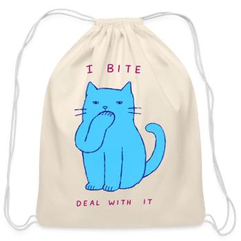 Sassy Blue Cat I Bite Deal With It For Office - Cotton Drawstring Bag - natural - Front
