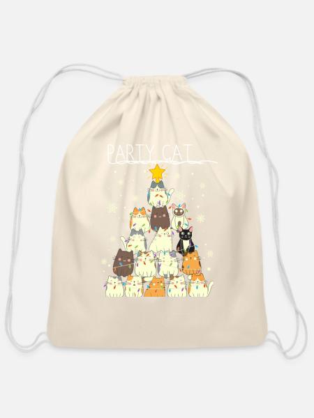 Funny Party Cat - Cotton Drawstring Bag - natural